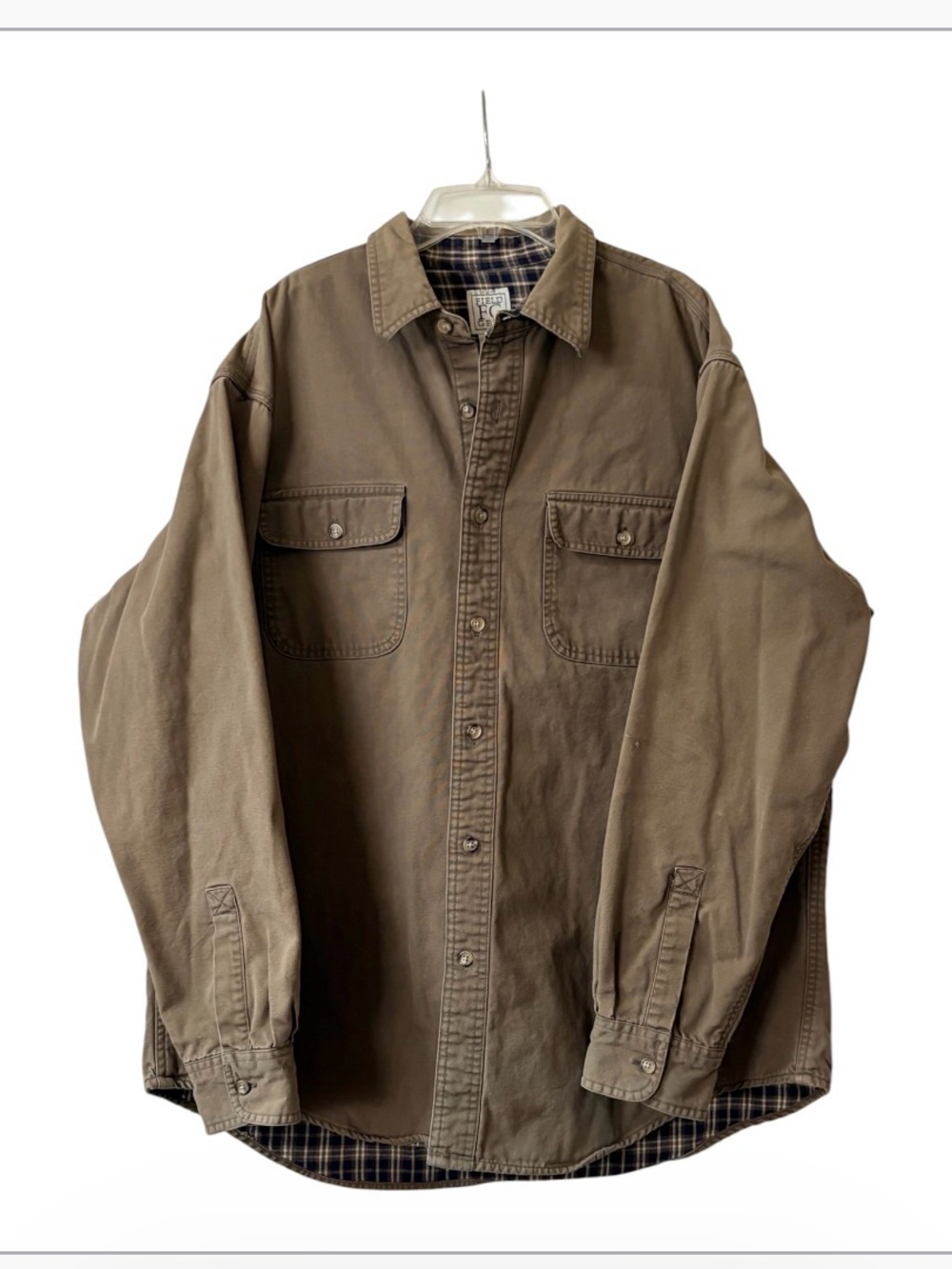 Field Gear Classic Khaki Green Fleece Plaid Lined Button-Down Shirt Jacket Large - Picture 2 of 12